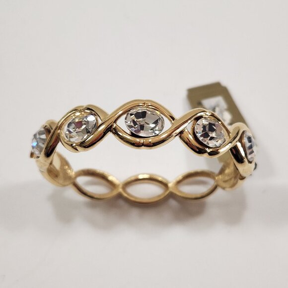 NWT Napier 80s Goldtone Swarovski Crystal Hinged Bangle Bracelet - Picture 6 of 11